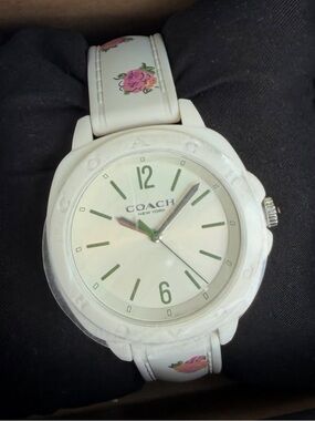 New! Coach White Silicone Watch with Green Dial Accents